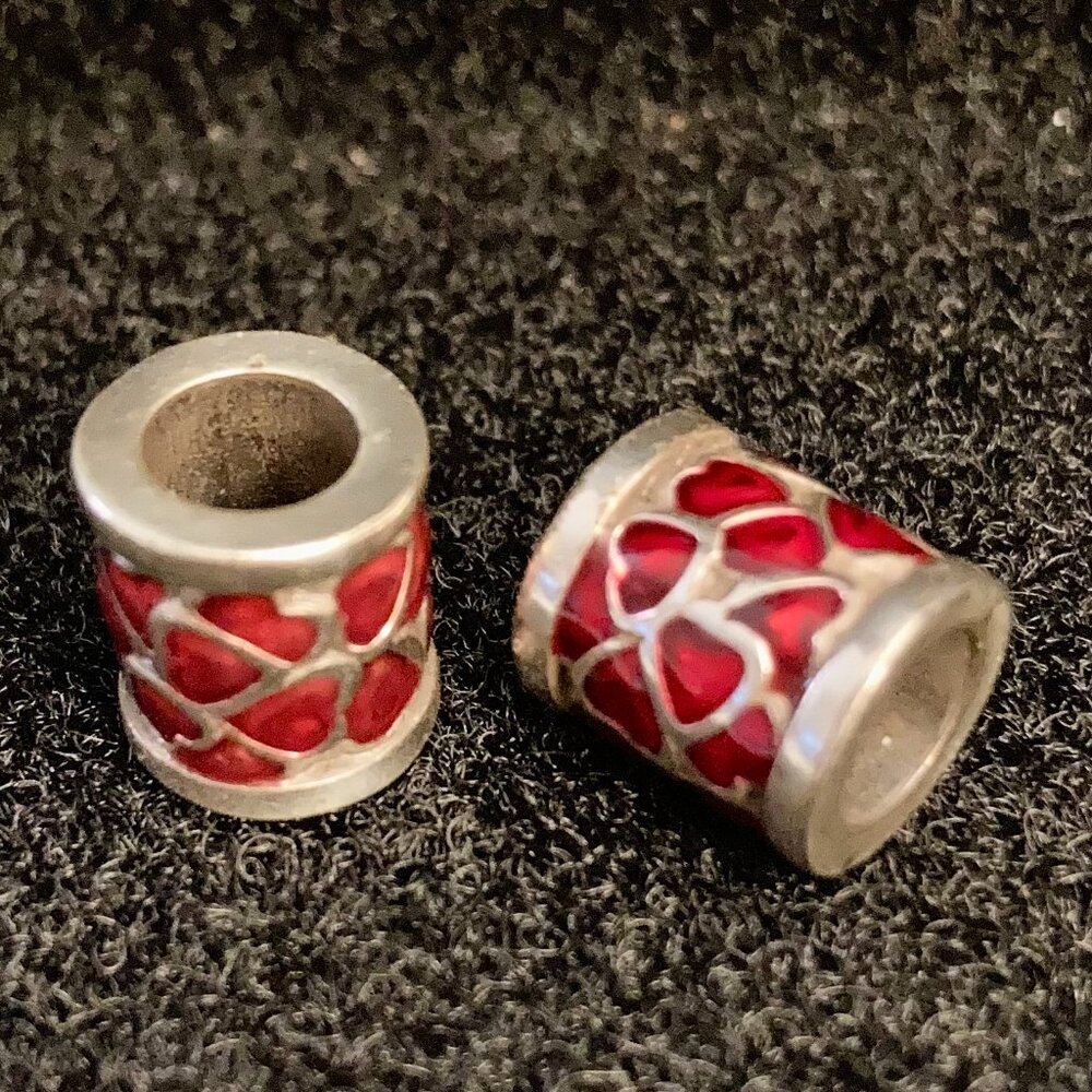 Excellent Condition, Brighton, Be Mine, Barrel Beads (2) Red Hearts